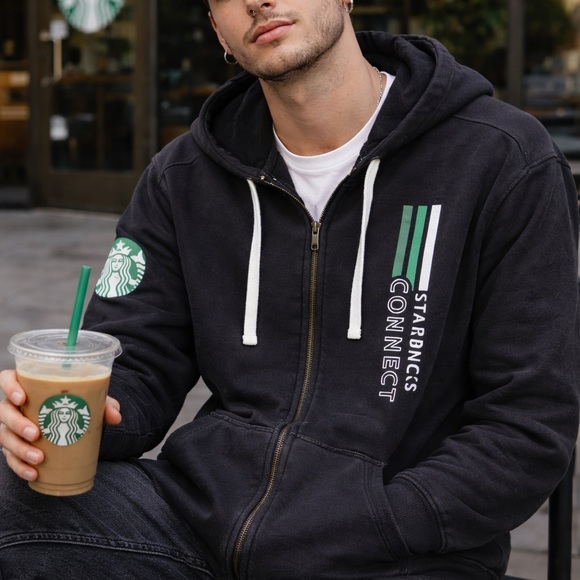 Starbucks Black Zip-Up Hoodie with White Details - Picture 2 of 8